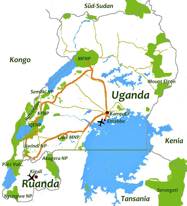 Reiseverlauf durch Uganda