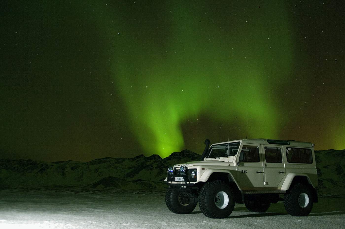 Polarlicht in Island dem Land der Wikinger 4x4 Landrover Geländewagen