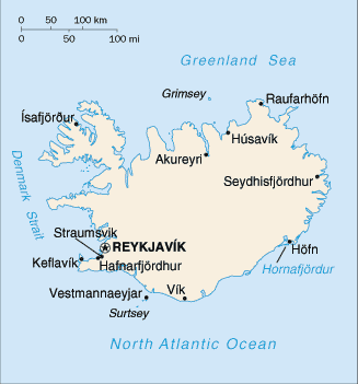 Atlantik Island Landkarte mit Städte wie Reykjavík Keflavik Húsavík Höfn