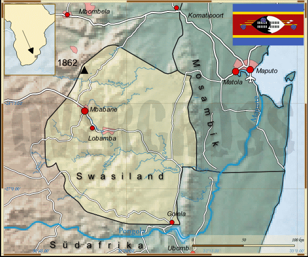 Reisekarte von Swasiland des Reiseveranstalters Overcross