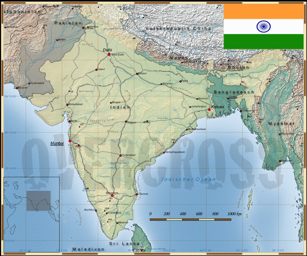 Reisekarte von Indien des Reiseveranstalters OVERCROSS