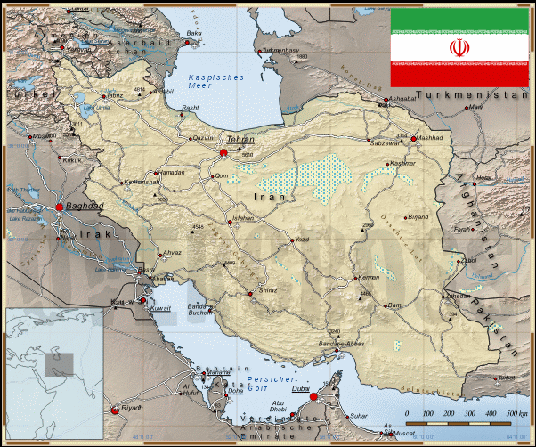 Reisekarte des Irans des Reiseveranstalters OVERCROSS