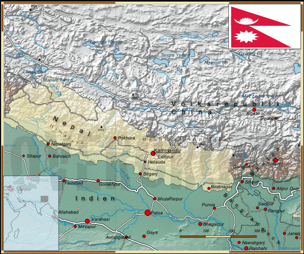 Reisekarte von Nepal des Reiseveranstalters OVERCROSS
