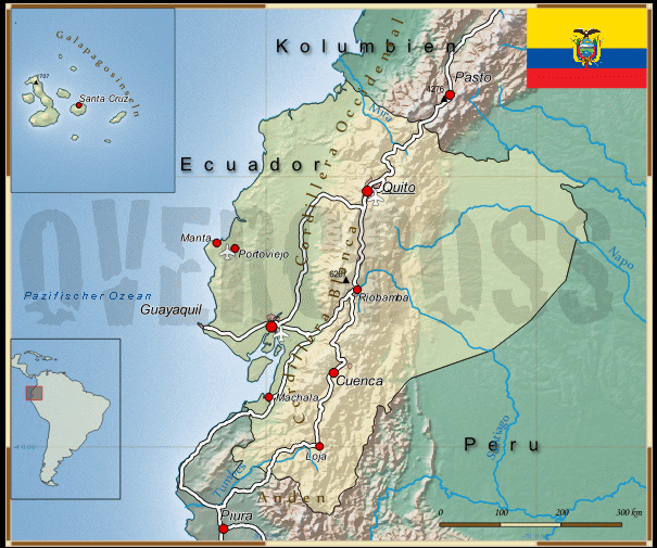 Reisekarte von Ecuador des Reiseveranstalters OVERCROSS