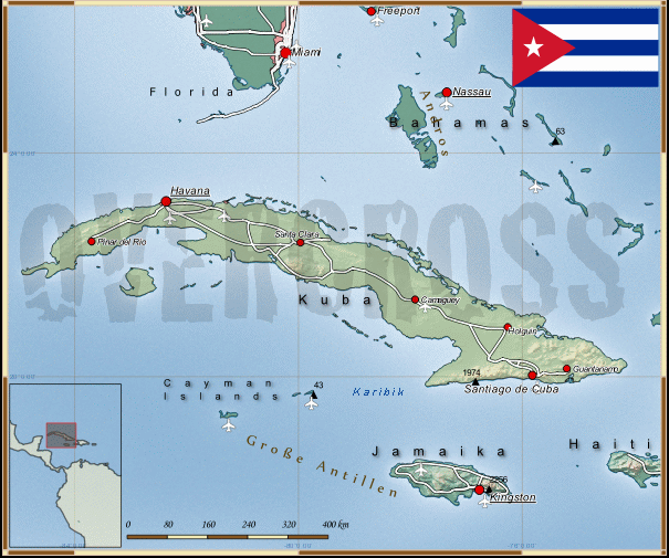 Reisekarte von Kuba des Reiseveranstalters OVERCROSS